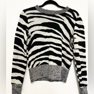 Banana Republic Merino Wool Blend Zebra Print Sweater Long Sleeve Black Size XS